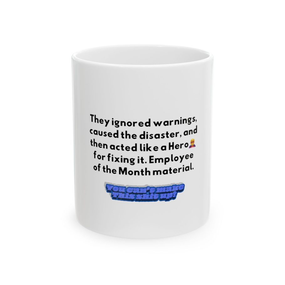 White Ceramic Mug with Funny Scenario